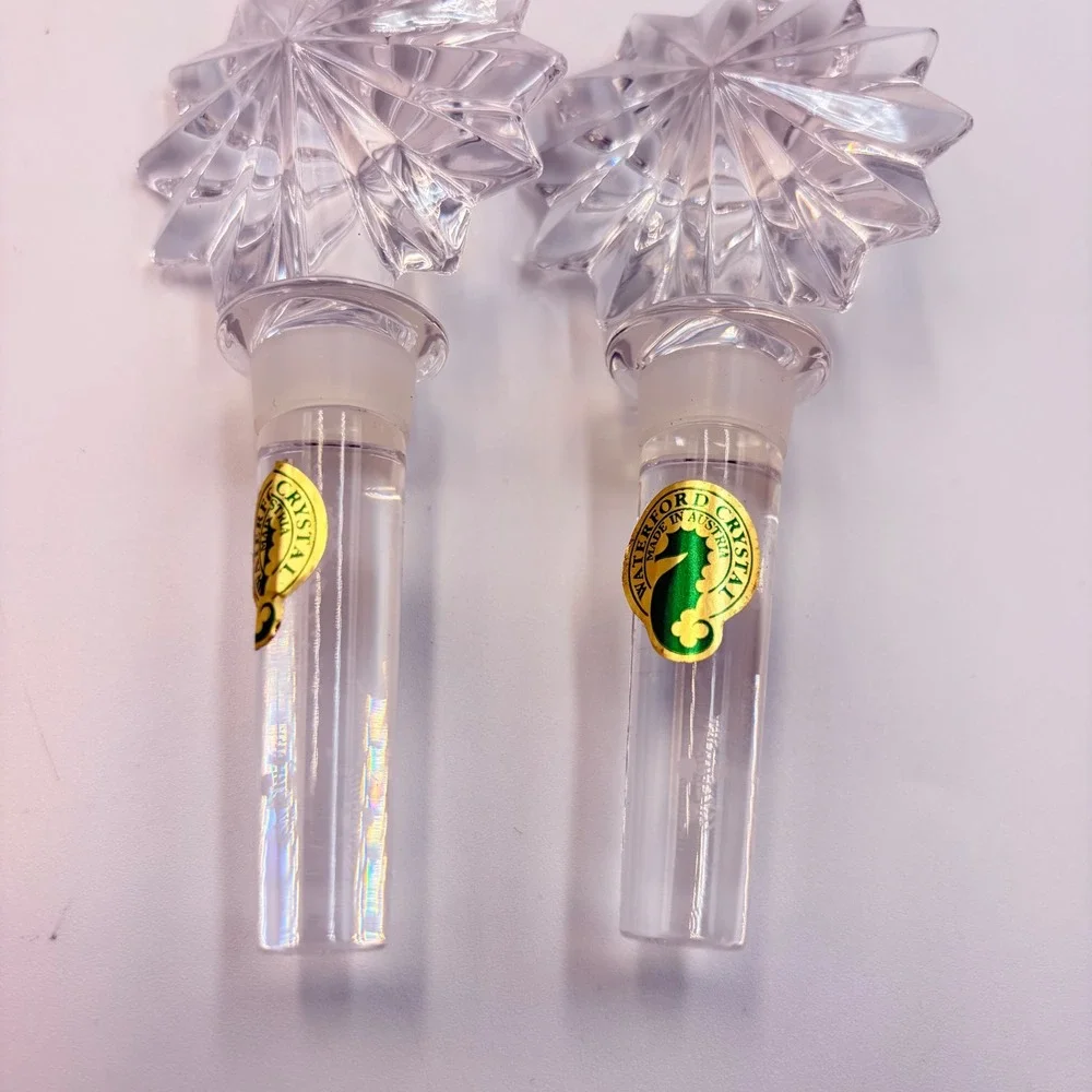 Waterford Crystal Sunburst Wine Bottle Stoppers Set of 2 Austria Star‎ NWOB